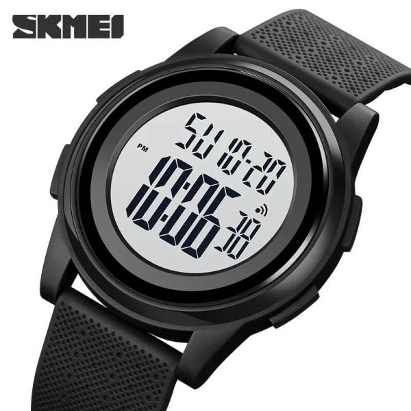 SKMEI 1895 Casual Slim Dial Countdown Sport LED Light Chrono Alarm Digital Wristwatch For Men - Black/White