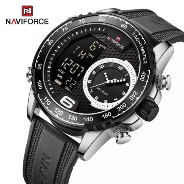 NaviForce NF9199T Men's Creative Silicon Strap Luminous Dual Display Compete Calendar Watch - Black