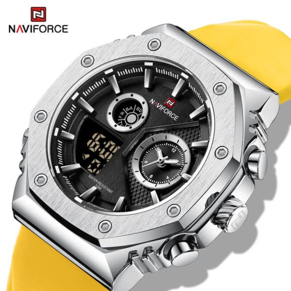 NaviForce NF9216T Men's Dynamic Dual Display Polygonal Bezel Luminous Silicone Strap Watch - Yellow