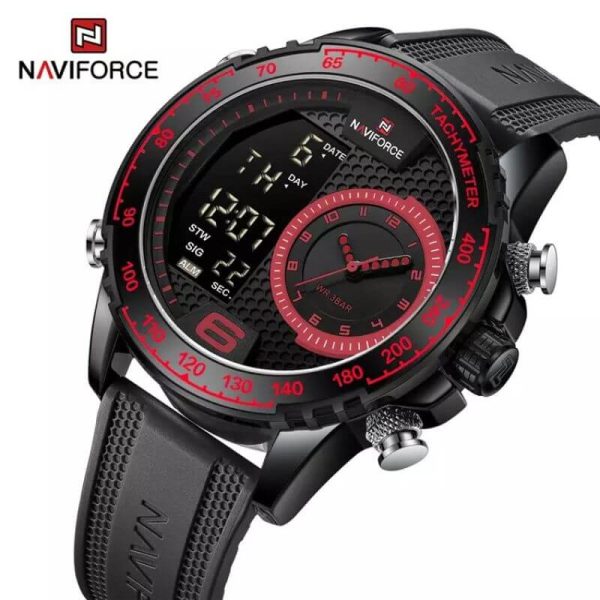 NaviForce NF9199T Men's Creative Silicon Strap Luminous Dual Display Compete Calendar Watch - Red