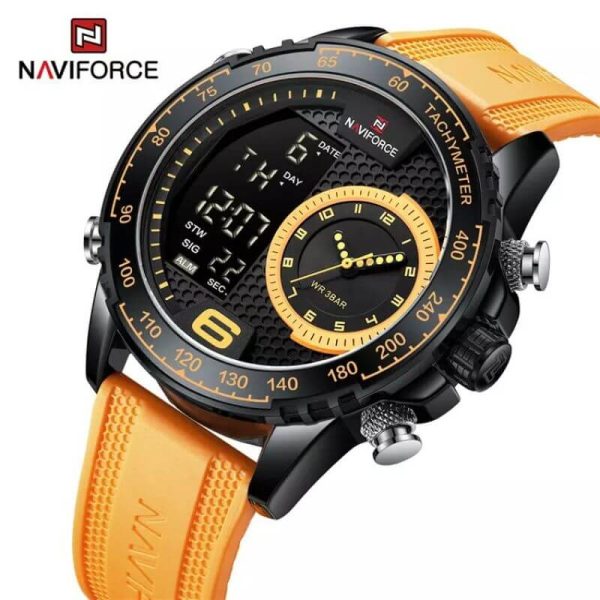 NaviForce NF9199T Men's Creative Silicon Strap Luminous Dual Display Compete Calendar Watch - Yellow