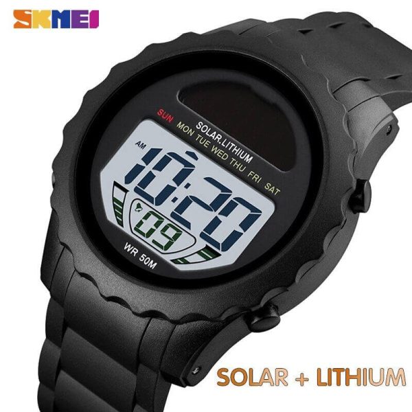 SKMEI 1585  Men Sports Solar Power Lithium Battery Digital Waterproof Wrist watch - Black