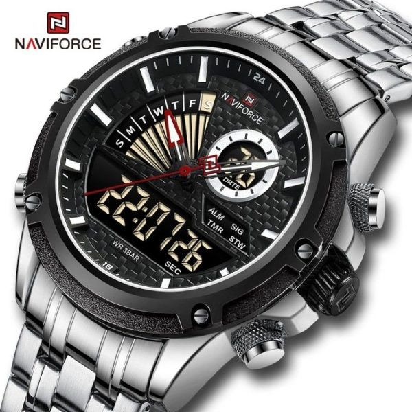 NaviForce NF9205 Luxury Dual Display Luminous Stainless Steel Watch For Men - Silver/Black