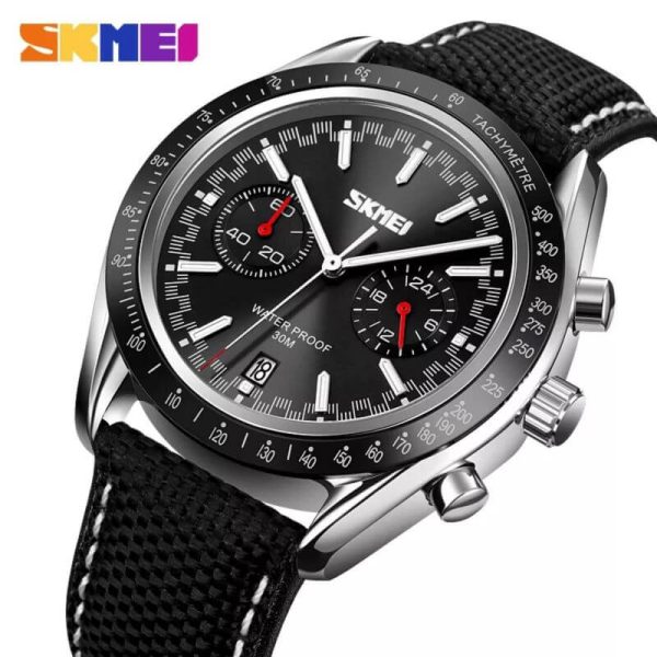 SKMEI 9292 Business Chronograph Date Function Leather Strap Quartz Wristwatch For Men - Black