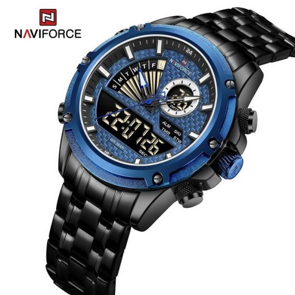 NaviForce NF9205 Luxury Dual Display Luminous Stainless Steel Watch For Men - Blue/Black