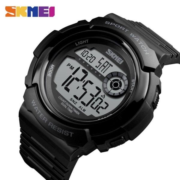 SKMEI 1367 Men's Sports Dual Time Daily Alarm Digital Chronograph Countdown Calendar Waterproof Backlight Watch - Black