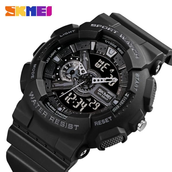 SKMEI 1688 Sports Fashion Chronograph Dual Display Alarm EL Light Watch For Men - Black