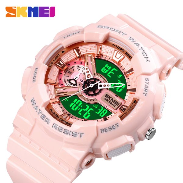 SKMEI 1688 Sports Fashion Chronograph Dual Display Alarm EL Light Watch For Men - Pink