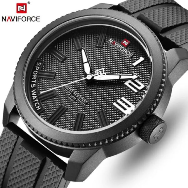 NaviForce NF9202T Men's Creative Design Fashion Silicone Strap Analog Watch - Black