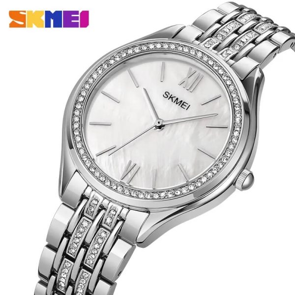 SKMEI 1970 Women's Elegant Fashion Innovative Crystal Diamond Surrounded Stainless Steel Quartz Watch - Silver