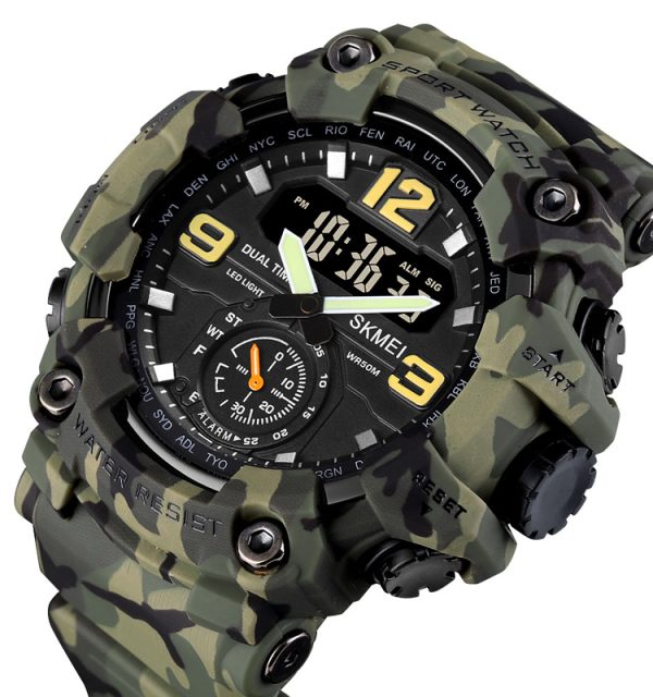 Skmei 1637 Men Digital Analog Dual Display Alarm Waterproof 3 Time Sport Wristwatch - Camouflage/Green