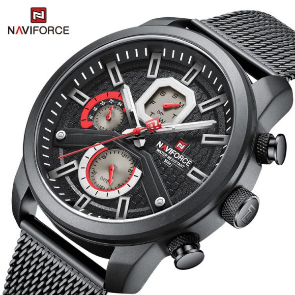 NaviForce NF9211 Men's Fashion Chronograph Day Date Display Leather Strap Luminous Watch - Black