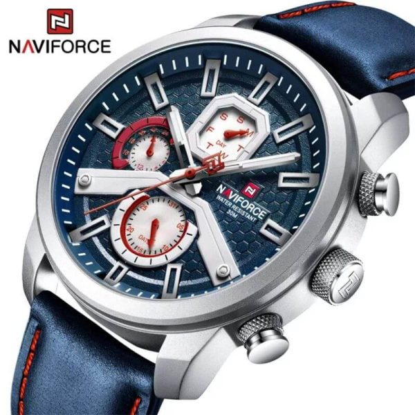 NaviForce NF9211 Men's Fashion Chronograph Day Date Display Leather Strap Luminous Watch - Blue