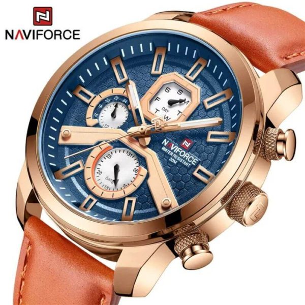 NaviForce NF9211 Men's Fashion Chronograph Day Date Display Leather Strap Luminous Watch - Orange