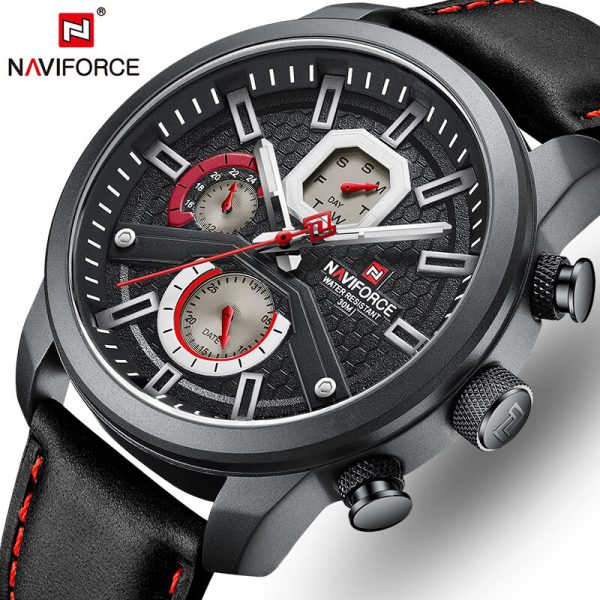 NaviForce NF9211 Men's Fashion Chronograph Day Date Display Leather Strap Luminous Watch - Black