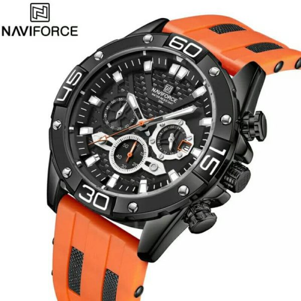 NAVIFORCE NF8019T Men's  Multifunction Luminous Silicone Strap Chronograph Quartz Watch - Black/Orange