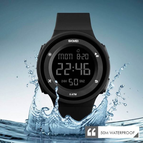 SKMEI 1445 Countdown Electronic Silicone LED Digital Sport Unisex Watch - Black - Image 3