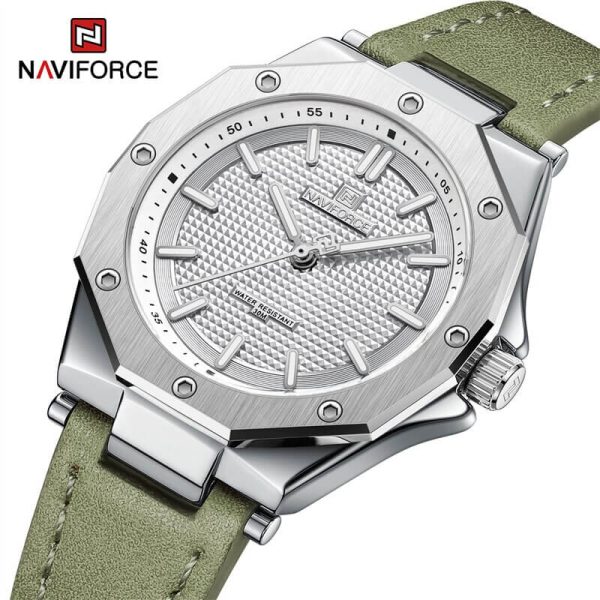 NaviForce NF5026 Elegant Casual Polygonal Bezel Luminous Leather Strap Quartz Wristwatch For Women - Light Green