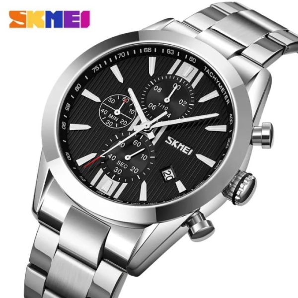 SKMEI 9302 Business Chronograph Date Display Stainless Steel Watch For Men - Black/Silver