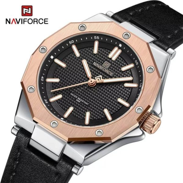 NaviForce NF5026 Elegant Casual Polygonal Bezel Luminous Leather Strap Quartz Wristwatch For Women - Black