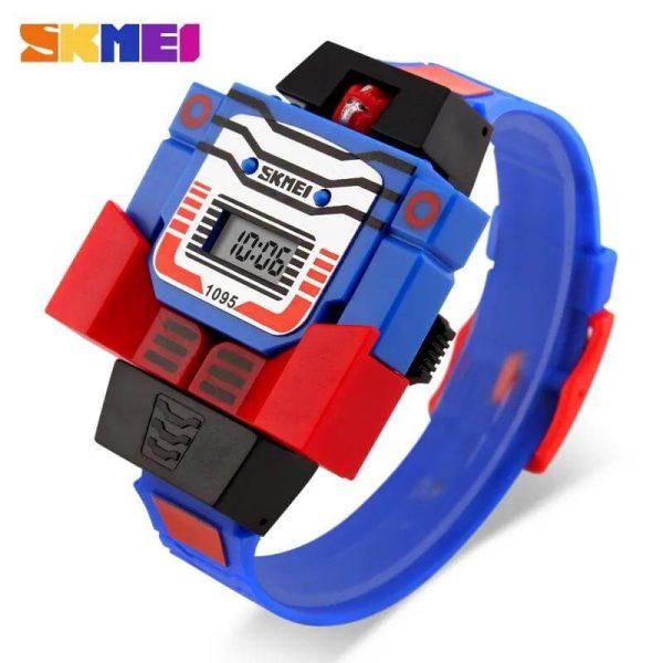 SKMEI 1095 Kids Watch Robot Transformation LED Digital Toys Cartoon Sport - Blue