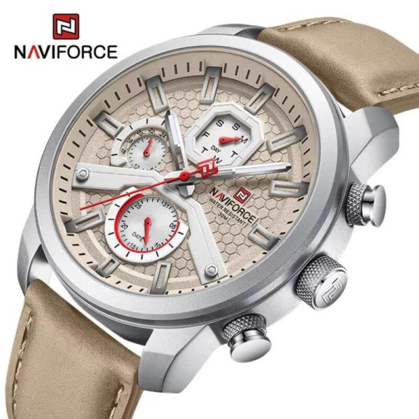 NaviForce NF9211 Men's Fashion Chronograph Day Date Display Leather Strap Luminous Watch - Grey