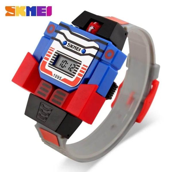 SKMEI 1095 Kids Watch Robot Transformation LED Digital Toys Cartoon Sport - Grey