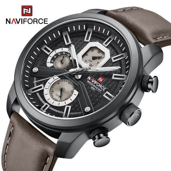 NaviForce NF9211 Men's Fashion Chronograph Day Date Display Leather Strap Luminous Watch - Brown