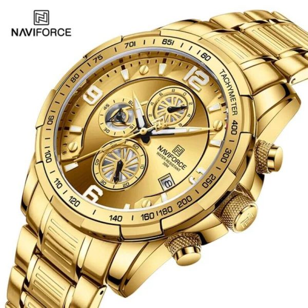 NaviForce NF8020 Fashion Multifunction Chronograph Date Display Stainless Steel Wristwatch For Men - Golden