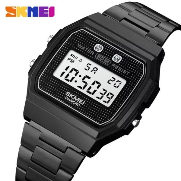 Skmei 1952 Vintage Digital Movement Day Date Display Rectangle Shape Watch For Men - Black