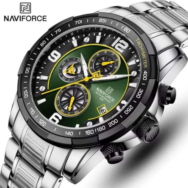 NaviForce NF8020 Fashion Multifunction Chronograph Date Display Stainless Steel Wristwatch For Men - Green/Silver