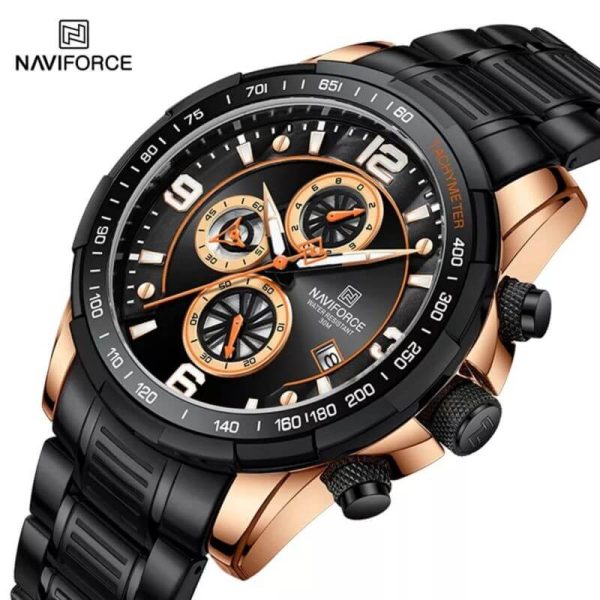 NaviForce NF8020 Fashion Multifunction Chronograph Date Display Stainless Steel Wristwatch For Men - Black/Rosegold