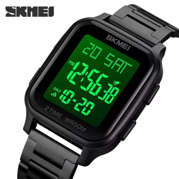 SKMEI 1859 Men's Luxury Stainless Steel Countdown LED Light Digital Waterproof  Watch - Black