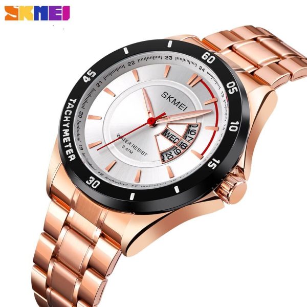 SKMEI 1641 Men's Noble Luxury Casual  Day Date Display Analog Stainless Steel Watch - Rosegold