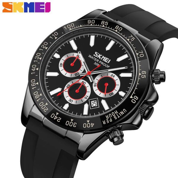 SKMEI 9275 Men's Business Chronograph Date Display Silicon Strap Quartz Watch - Black