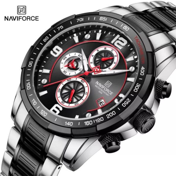 NaviForce NF8020 Fashion Multifunction Chronograph Date Display Stainless Steel Wristwatch For Men - Silver/Black