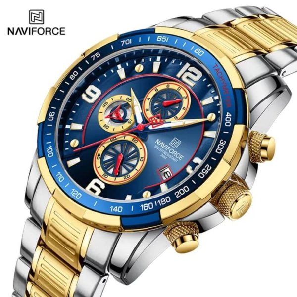 NaviForce NF8020 Fashion Multifunction Chronograph Date Display Stainless Steel Wristwatch For Men - Blue/Golden