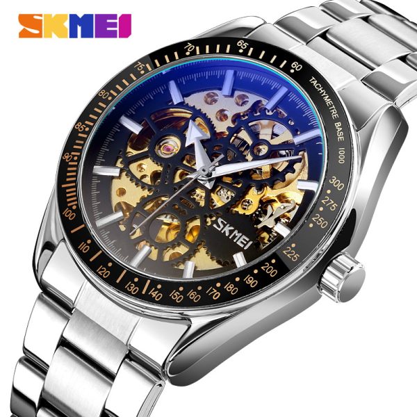 SKMEI  9194 Automatic Stainless Steel Luminous Hollow Mechanical Wristwatch For Men - Silver