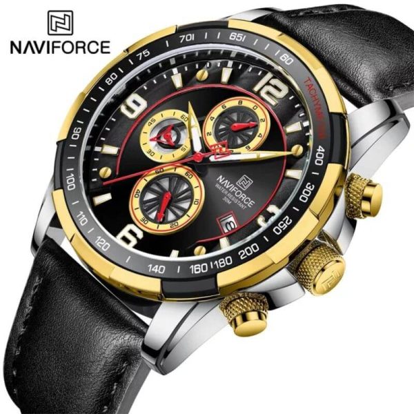 NaviForce NF8020 Fashion Multifunction Chronograph Date Display Leather Strap Wristwatch For Men - Black