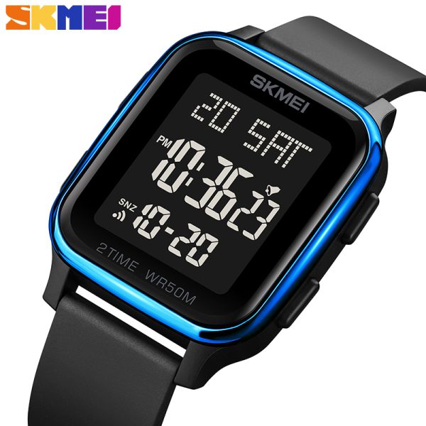 SKMEI 1858 Fashion LED Light Digital Rectangle Shape Complete Calendar Wristwatch For Men - Blue