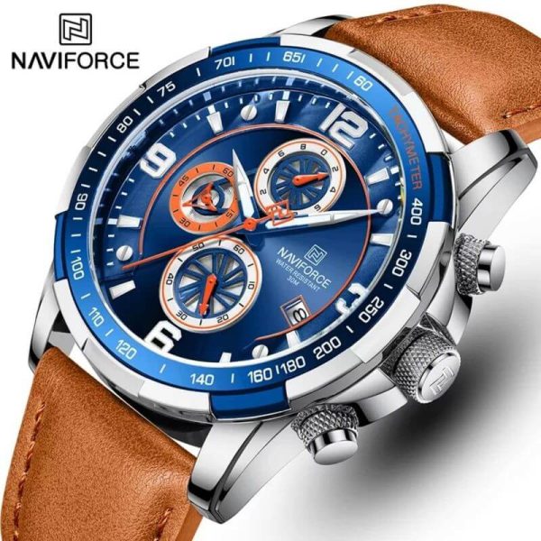 NaviForce NF8020 Fashion Multifunction Chronograph Date Display Leather Strap Wristwatch For Men - Blue/Orange