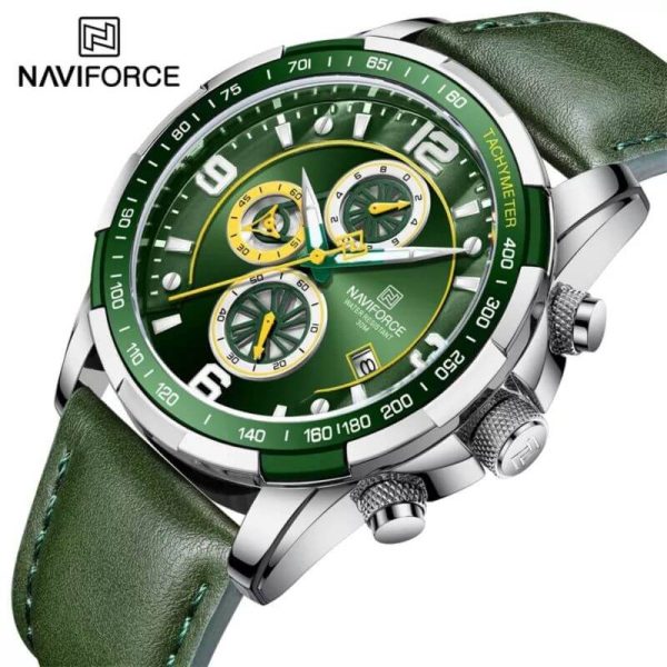 NaviForce NF8020 Fashion Multifunction Chronograph Date Display Leather Strap Wristwatch For Men - Green