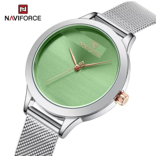 NaviForce NF5027 Simple Casual Round Mesh Stainless Steel Quartz Watch For Women - Green/Silver