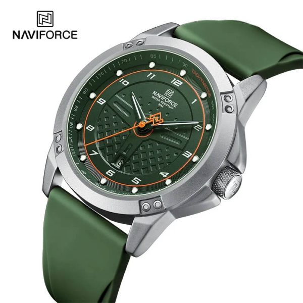 NaviForce NF8031 Men's Luxury Fashion Racing Dial Quartz Fumed Silica Leather Strap Watch - Silver/Green