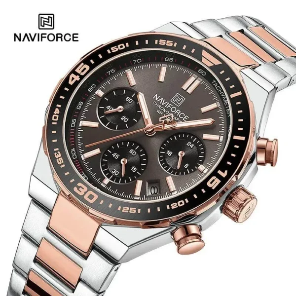 NaviForce NF8049 Men's Business Casual Stainless Steel Chronograph Date Display Watch - Rosegold/Silver