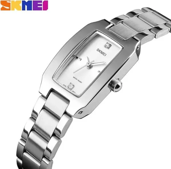 SKMEI 1400 Women's Luxury Simple Rhinestone Rectangle Dial Quartz Movement Stainless Steel Watch - Silver