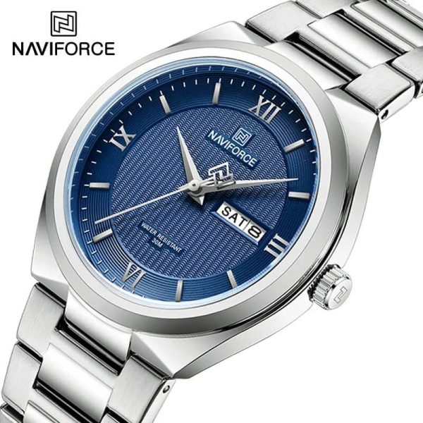 NaviForce NF8030 Men's Simple Elegant Stainless Steel Business Day Date Display Watch - Blue/Silver