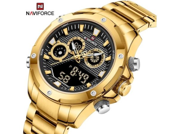 NaviForce NF9217 Men's Dynamic Dual Display Multifunction Stainless Steel Watch - Golden/Black