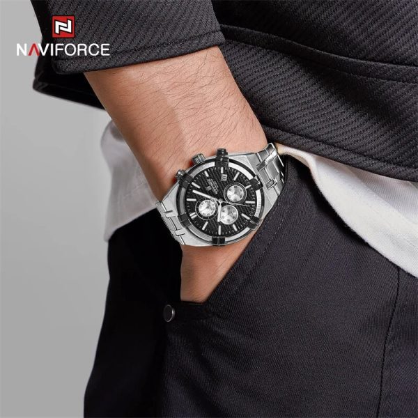 NaviForce NF8042 Men's Business Innovative Bezel Chronograph Date Display Stainless Steel Watch - Black/Silver - Image 2