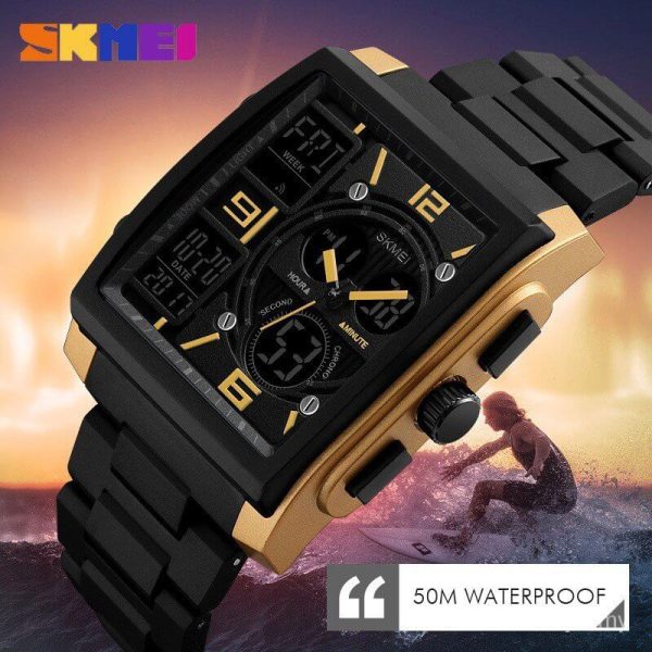 SKMEI 1274 Fashion Sport Digital Analog Complete Calendar Multifunction Watch For Men - Black/Yellow - Image 2